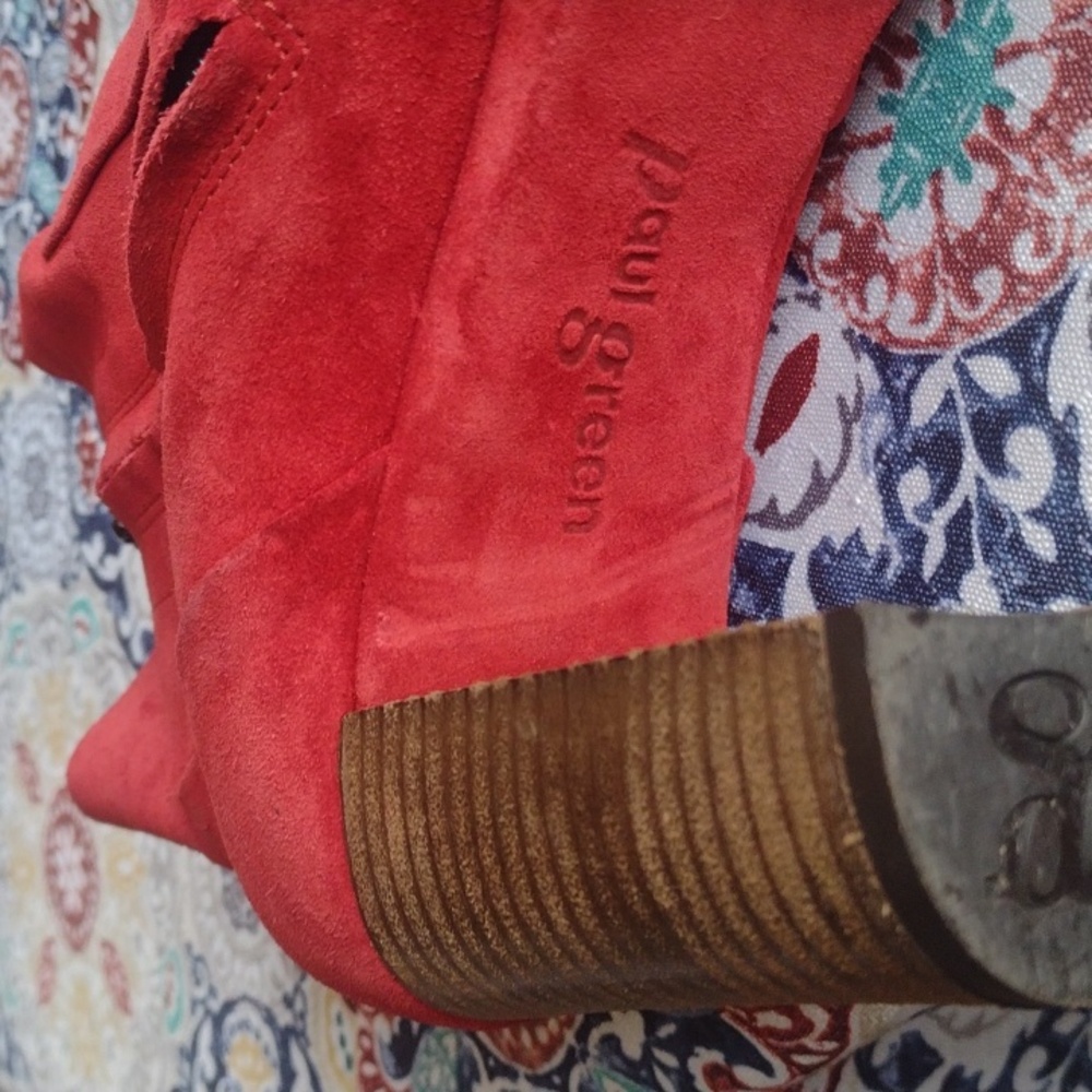 Paul Green Red Suede Ankle Boots - Picture 9 of 10